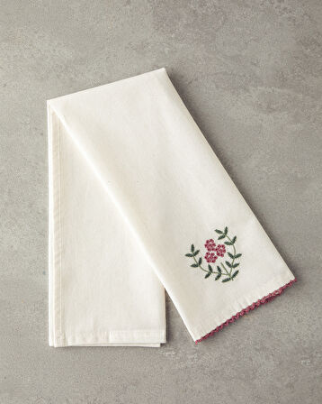 Retro Grids Pamuk Kurulama Bezi Krem - Pembe