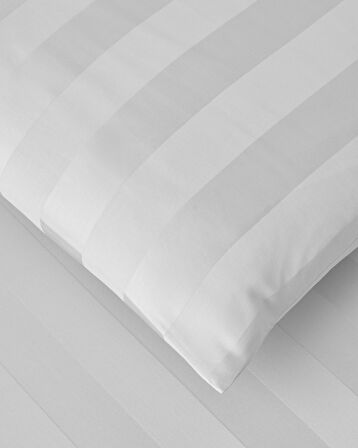 Deluxe Çizgili Pamuk Saten Super King Nevresim Takımı 260x220 cm Kırık Beyaz