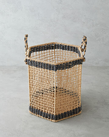 Nilda Kağıt İp Sepet 30x30 cm Natural-Siyah