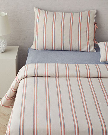English Home Cool Stripe İpliği Boyalı Çift Kişilik Nevresim Takımı Terracota - Bej