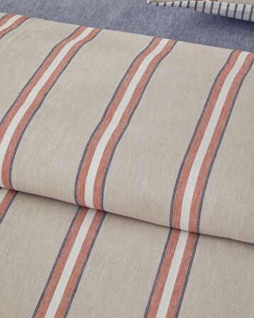 English Home Cool Stripe İpliği Boyalı Çift Kişilik Nevresim Takımı Terracota - Bej