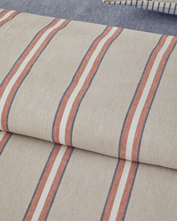 English Home Cool Stripe İpliği Boyalı King Size Nevresim Takımı Terracota - Bej