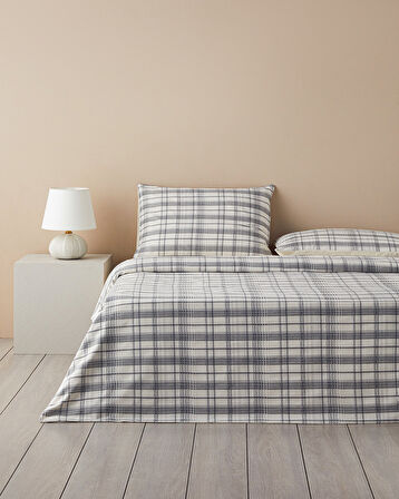 English Home Waffle Check İpliği Boyalı Çift Kişilik Nevresim Takımı 200x220 cm Gri