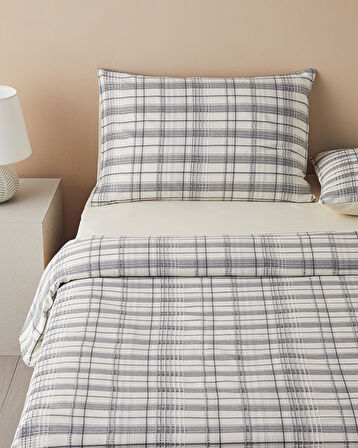 English Home Waffle Check İpliği Boyalı Çift Kişilik Nevresim Takımı 200x220 cm Gri