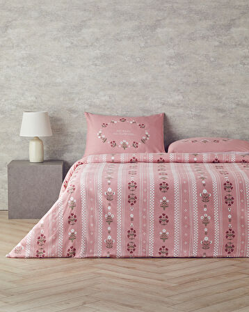 English Home Retro Flower Pamuklu Çift Kişilik Nevresim Seti Pembe