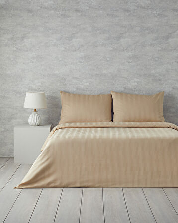 English Home Lior Çizgili Pamuk Saten King Size Nevresim Takımı Gold