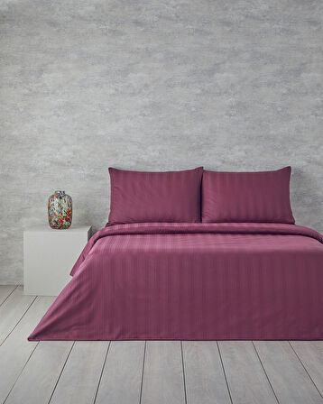 English Home Lior Çizgili Pamuk Saten King Size Nevresim Takımı Koyu Mürdüm