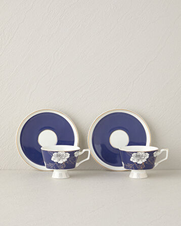 English Home Evelina New Bone China 4 Parça 2 Kişilik Kahve Fincan Takımı 90 ml Lacivert