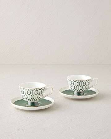 English Home Octavia New Bone China 4 Parça 2 Kişilik Kahve Fincan Takımı 90 ml Koyu Yeşil