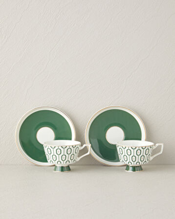 English Home Octavia New Bone China 4 Parça 2 Kişilik Kahve Fincan Takımı 90 ml Koyu Yeşil