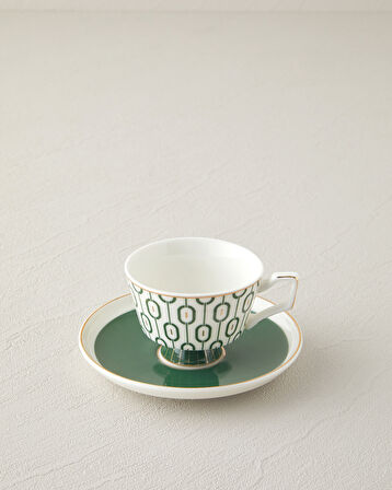 English Home Octavia New Bone China 4 Parça 2 Kişilik Kahve Fincan Takımı 90 ml Koyu Yeşil