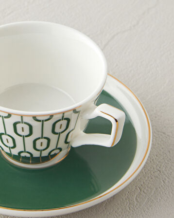 English Home Octavia New Bone China 4 Parça 2 Kişilik Kahve Fincan Takımı 90 ml Koyu Yeşil