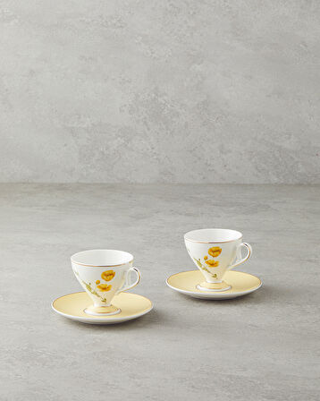 English Home Valentina New Bone China 4 Parça 2 Kişilik Kahve Fincan Takımı 80 ml Sarı