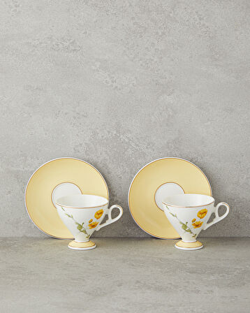 English Home Valentina New Bone China 4 Parça 2 Kişilik Kahve Fincan Takımı 80 ml Sarı