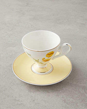 English Home Valentina New Bone China 4 Parça 2 Kişilik Kahve Fincan Takımı 80 ml Sarı
