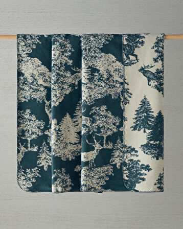 English Home Forest toile Pamuklu Tek Kişilik Battaniye 150x200 cm Yeşil