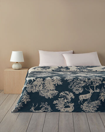 English Home Forest toile Pamuklu Tek Kişilik Battaniye 150x200 cm Yeşil