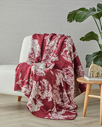 Forest toile Akrilik Tv Battaniye 130x170 cm Kırmızı