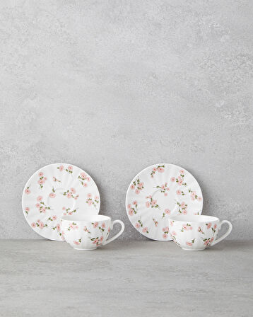 Cordelia New Bone China 4 Parça 2 Kişilik Kahve Fincan Takımı 90 ml Beyaz - Pembe