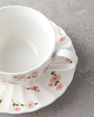 Cordelia New Bone China 4 Parça 2 Kişilik Çay Fincanı Takımı 220 ml Beyaz - Pembe