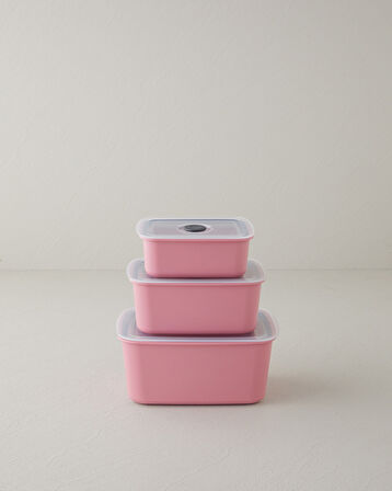 English Home Calvina Plastik 3 Parça Saklama Kabı 450 x 950 x 1800 ml Pembe