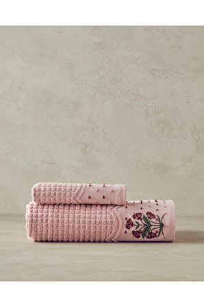 Retro Bloom Pamuklu Bordürlü El Havlusu Pembe
