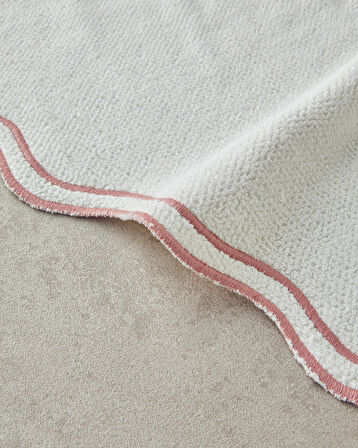 English Home Retro Waves Pamuklu Nakışlı Yüz Havlusu Ekru - Pembe