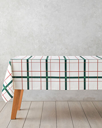 Paisley Polyester Masa Örtüsü 145x200 cm Beyaz - Yeşil