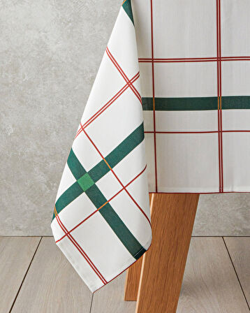 Paisley Polyester Masa Örtüsü 145x200 cm Beyaz - Yeşil