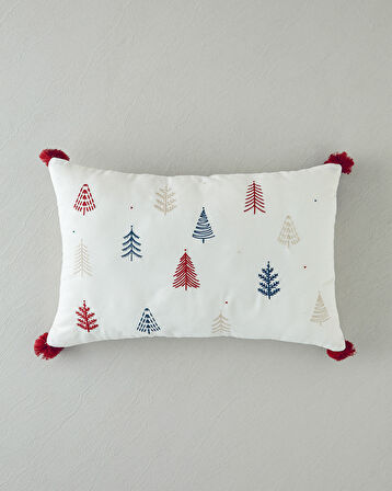 PineJoy Nakışlı Dekoratif Kırlent 33x50 cm Ekru