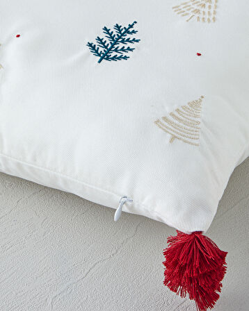 PineJoy Nakışlı Dekoratif Kırlent 33x50 cm Ekru