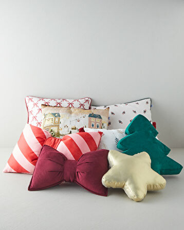 PineJoy Nakışlı Dekoratif Kırlent 33x50 cm Ekru