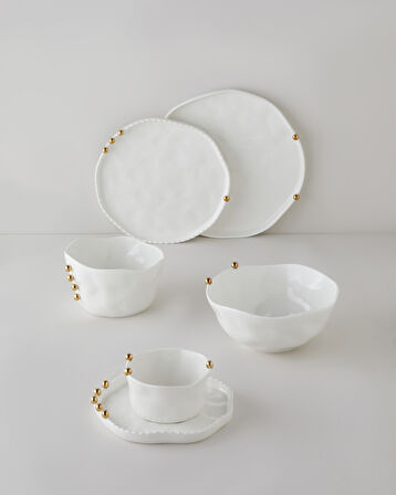 Golden Gleam Porselen Kase 25 cm Beyaz-Gold