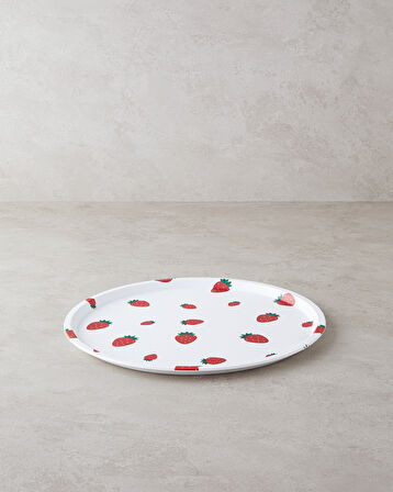 English Home Strawberries Plastik Tepsi Beyaz - Kırmızı
