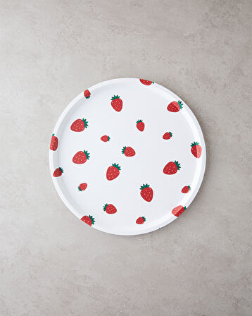 English Home Strawberries Plastik Tepsi Beyaz - Kırmızı