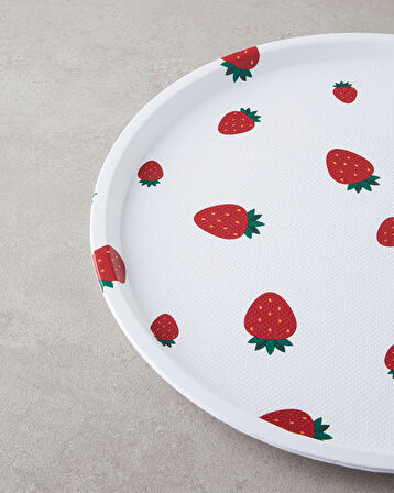 English Home Strawberries Plastik Tepsi Beyaz - Kırmızı