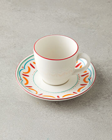 English Home Colorful Lines Porselen 4 Parça 2 Kişilik Kahve Fincan Takımı 90 ml Renkli