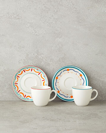 English Home Colorful Lines Porselen 4 Parça 2 Kişilik Kahve Fincan Takımı 90 ml Renkli