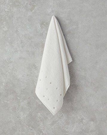 English Home Moonstar Pamuklu Nakışlı Yüz Havlusu 50x80 cm Ekru