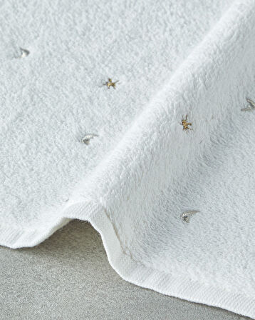 English Home Moonstar Pamuklu Nakışlı Yüz Havlusu 50x80 cm Ekru