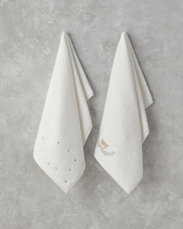 English Home Moonstar Pamuklu Nakışlı Yüz Havlusu 50x80 cm Ekru