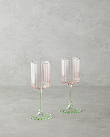 Glimmer Cam 2'li Kadeh 250 ml Pembe - Yeşil
