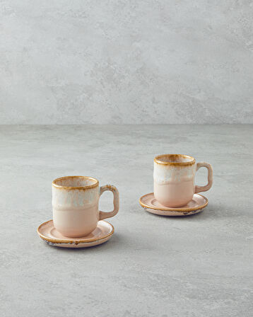 English Home Alicent Seramik 4 Parça 2 Kişilik Double Kahve Fincan Takımı 150 ml Pudra