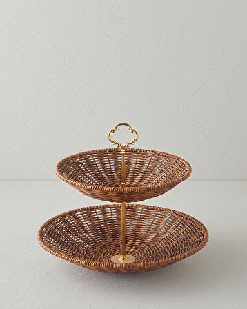 Boho Plastik Rattan Katlı Servis 28,5x28,5x25 Cm Kahverengi