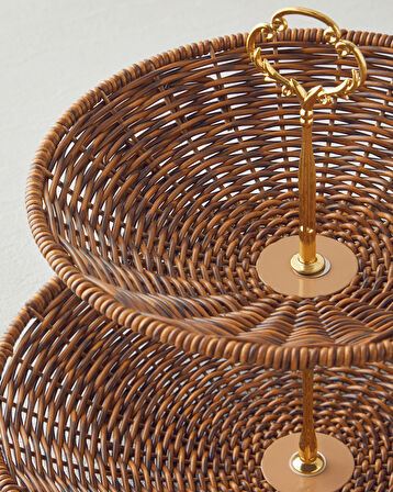 Boho Plastik Rattan Katlı Servis 28,5x28,5x25 Cm Kahverengi