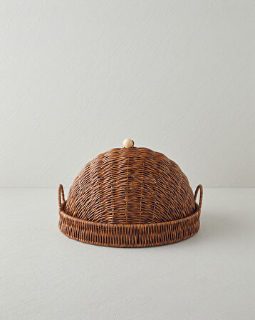 Boho Plastik Rattan Sunumluk 33x33x18 cm Kahverengi
