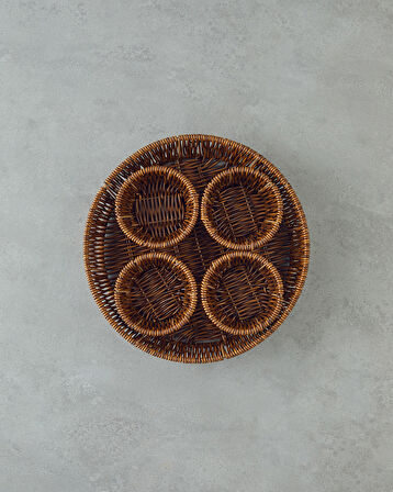 Boho Plastik Rattan 5 Parça Sunumluk 27x27x5 Cm Kahverengi