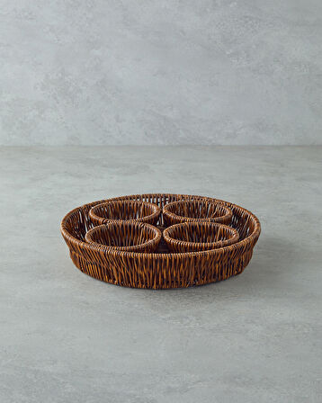 Boho Plastik Rattan 5 Parça Sunumluk 27x27x5 Cm Kahverengi