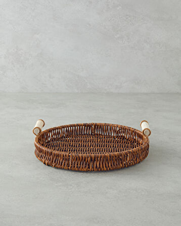 Boho Plastik Rattan Tepsi 25x25x3 cm Kahverengi