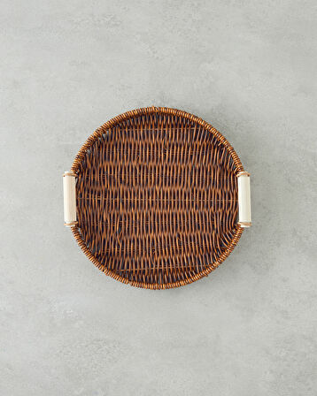 Boho Plastik Rattan Tepsi 25x25x3 cm Kahverengi